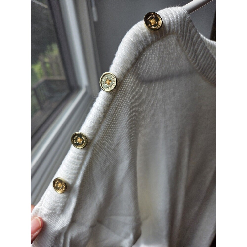 Michael Kors Pullover Sweater with Button Shoulder Accent, White, Women's L/XL - Picture 4 of 7